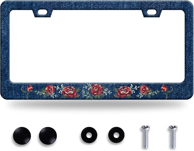 Flower Blue Jean Design License Plate Frame Personalized License Plate by GORSNKYE