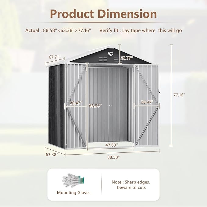 8X6 FT Outdoor Storage Shed, Metal Garden Shed - Image 3