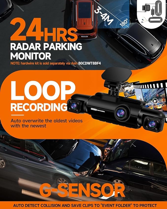 360° Dash Cam Front and Rear Inside, 4 Channel FHD 4 * 1080P, Wi-Fi GPS Voice - Image 4