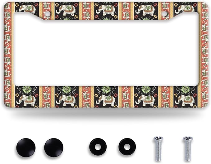 Tribal Elephant License Plate Frame Boho Animal License Plate Frames Funny Auto by NINANMY