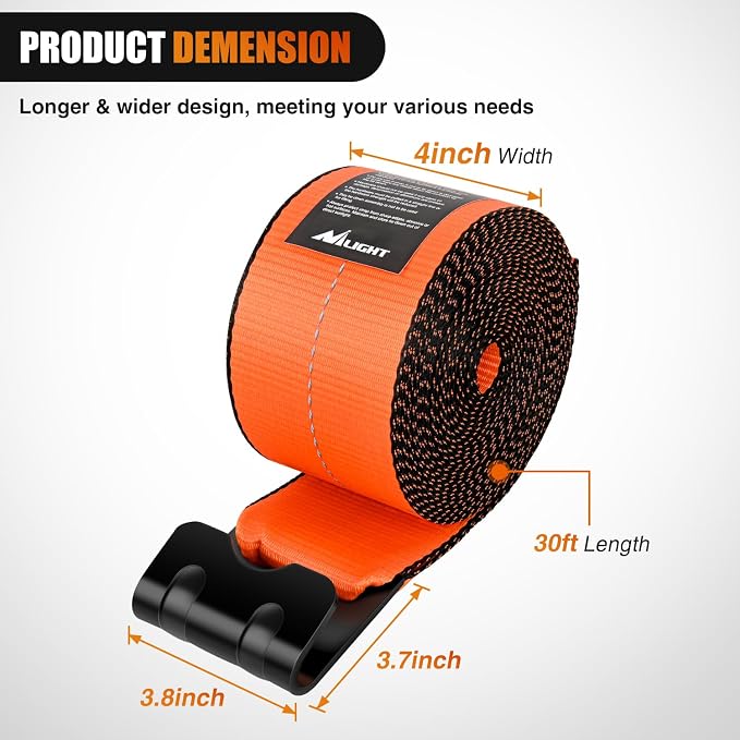 Nilight Truck Straps 4”×30’ Orange Heavy Duty Winch Straps - Image 2