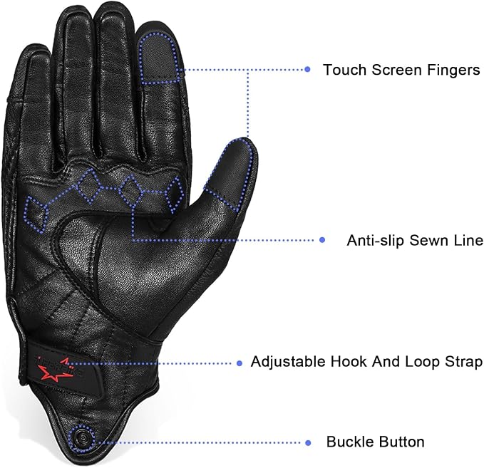 Full Finger Goat Skin Leather Touch Screen Motorcycle Gloves Men/Women S - Image 3