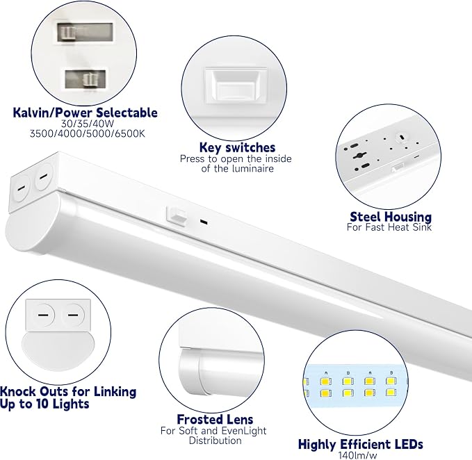 4FT LED Linear Strip Light, LED Shop Lights 40W/35W/30W Selectable, 4 Color - Image 5