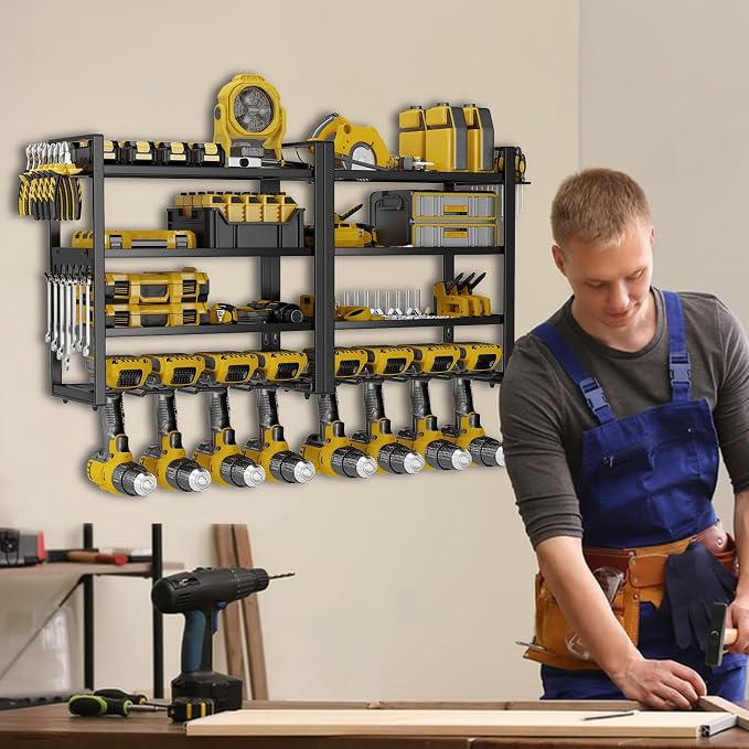 Large Power Tool Organizer Wall Mount, 8 Cordless Drill Holder, 4 Tier Metal - Image 4