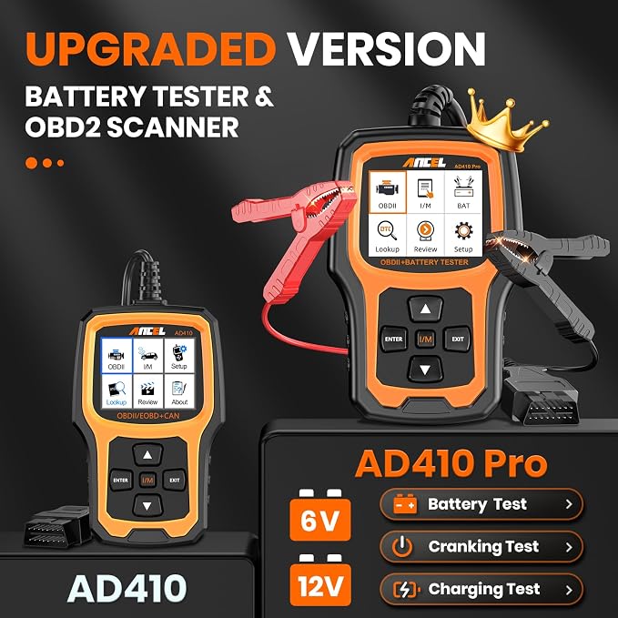 ANCEL AD410 PRO OBD2 Scanner and Battery Tester, 2-in-1 Car Diagnostic Tool - Image 2