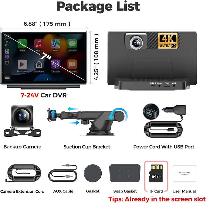 7" Wireless Apple CarPlay Android Auto Screen - Image 8