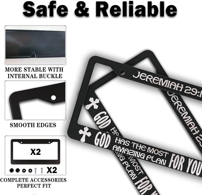 Plate Cover for Car Black and White License Plate Frames Jeremiah 29:11 God Has - Image 4