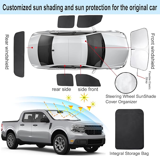 TINGLU Window Shades for Ford Maverick 2022-2024 2025 Accessories Car Side Full - Image 3