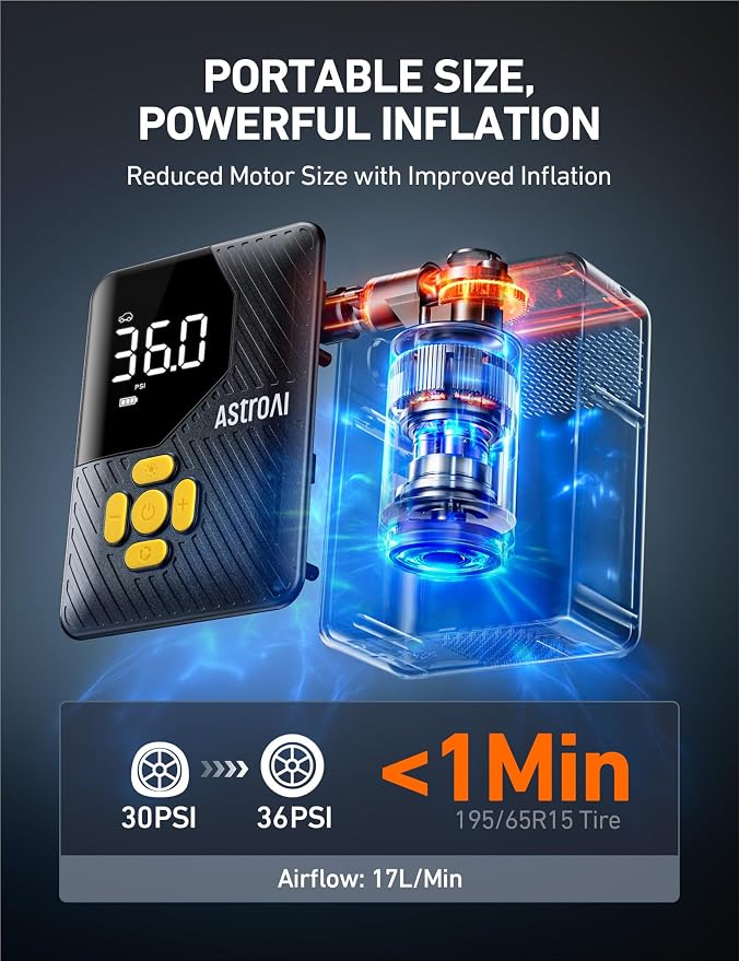 AstroAI L7 Mini Tire Inflator Portable Air Compressor, 150 PSI Cordless Car - Image 3