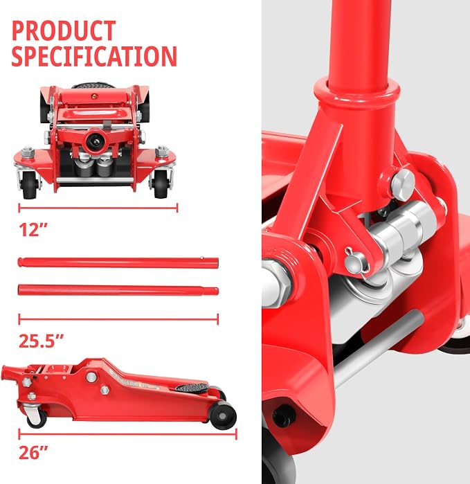 DNA MOTORING Low Profile Hydraulic Trolley Service/Floor Jack, 4 Ton Capacity - Image 5
