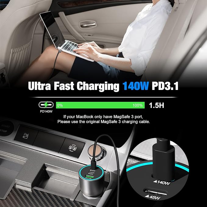 140W USB C Car Charger, Super Fast Charging - Image 2