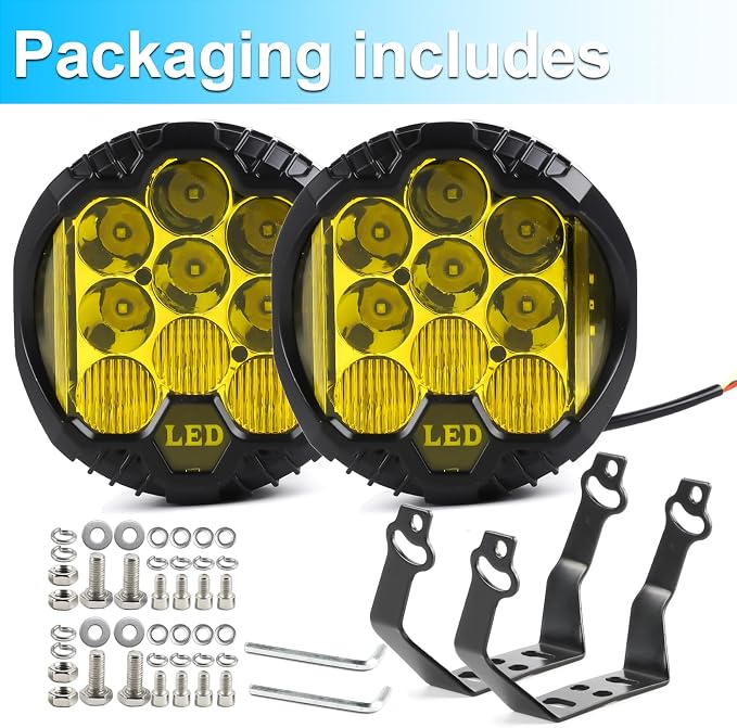 LIGBT 7 Inch Pair Amber Round LED Offroad Lights 90W Amber Yellow Off Road - Image 6