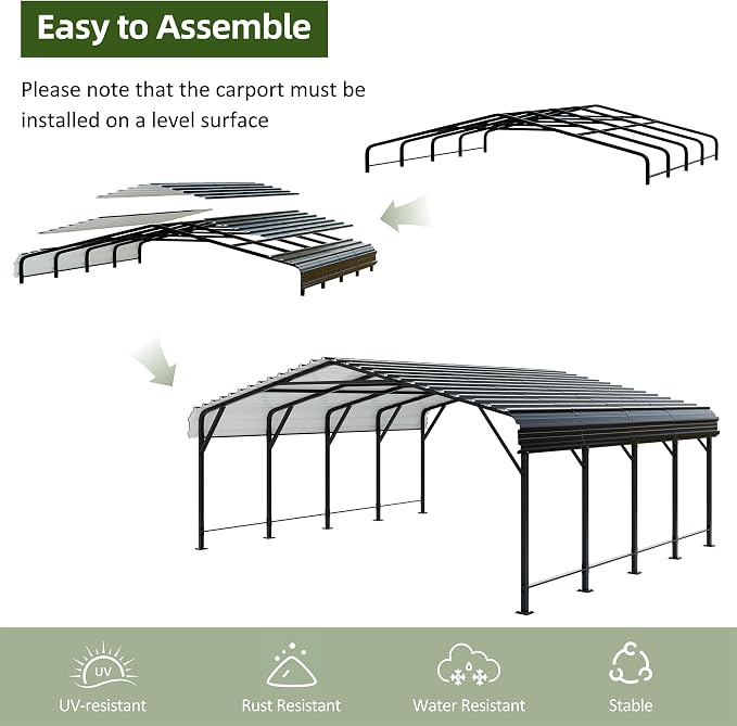 JAMFLY Carport, 20X20 FT Metal Carport, Heavy Duty Carport Canopy - Image 5