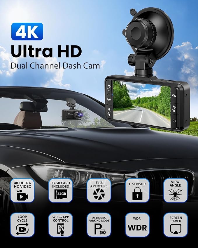 Dash Cam Front and Rear 4K/1080P, Dash Camera - Image 8