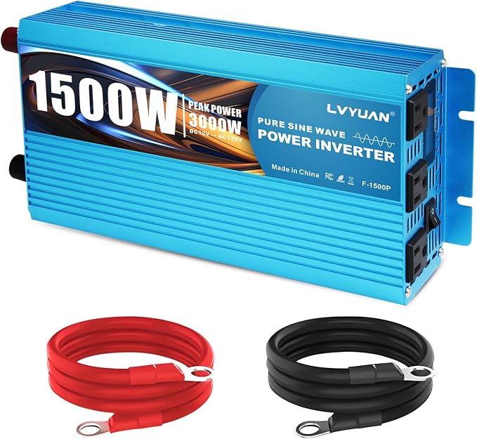 LVYUAN 1500 Watt Pure Sine Wave Inverter 12V to 110V 120V DC to AC by LVYUAN