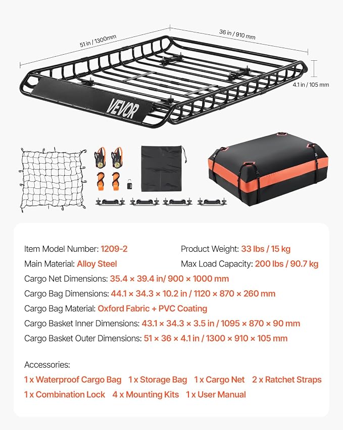 VEVOR Roof Rack Basket, Universal Rooftop Cargo Carrier - Image 7