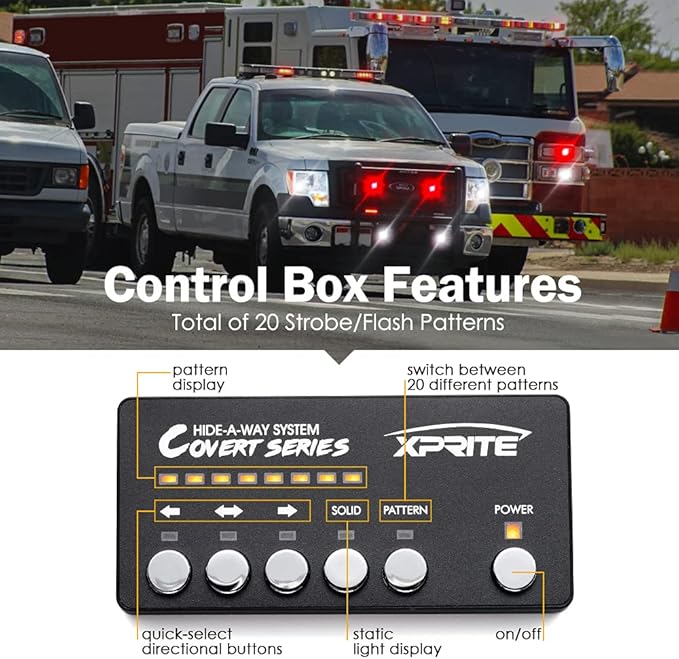 Xprite White Red LED Hideaway Strobe Lights Kit, 20 Flashing Patterns w/Control - Image 4
