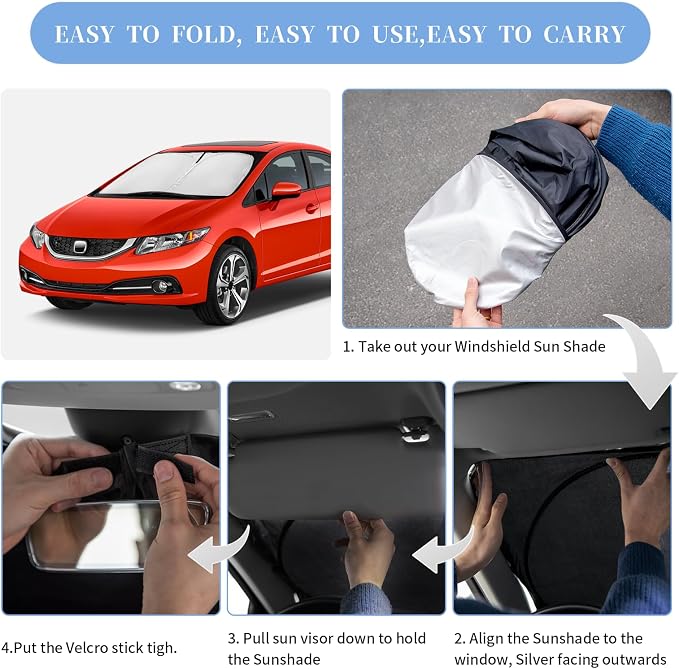 for Honda Civic 2012-2015 Sun Shade Sunshade Windshield Cover, 4-Layer Front - Image 6