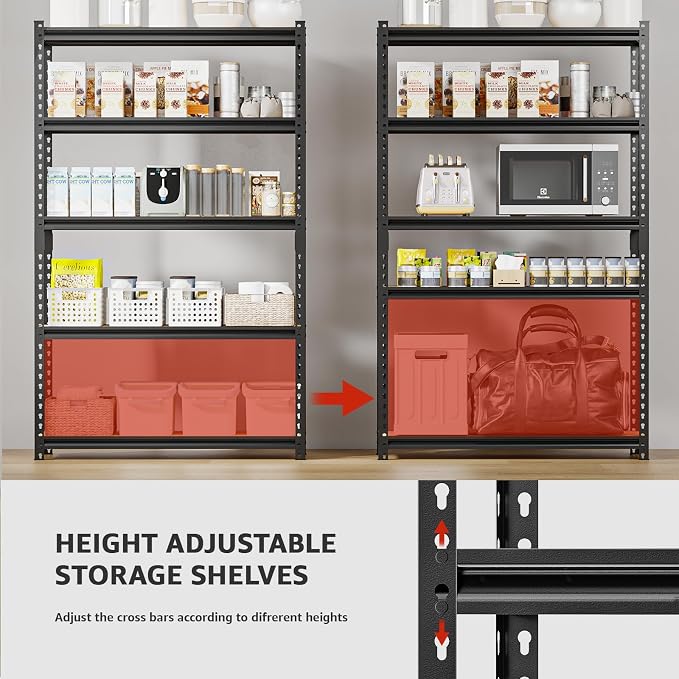 5-Tier Adjustable Metal Storage Shelves Heavy Duty Garage Shelving, Basement & - Image 5