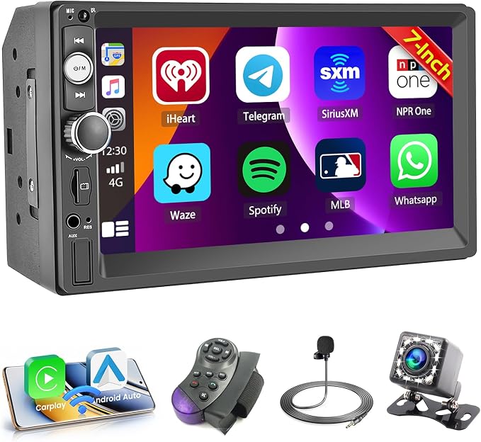 Car Stereo Double Din Wireless Carplay Android Auto, 7 Inch Touchscreen Car by Hikity
