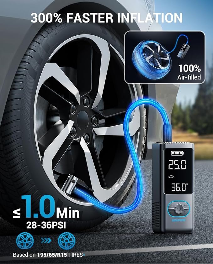 AVAPOW Tire Inflator Portable Air Compressor, 150 PSI Cordless Car Tire Air Pump - Image 2