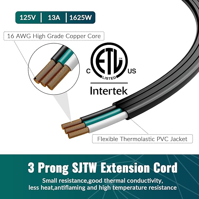 Elecan Flat Plug Extension Cord 15 Ft - Image 5