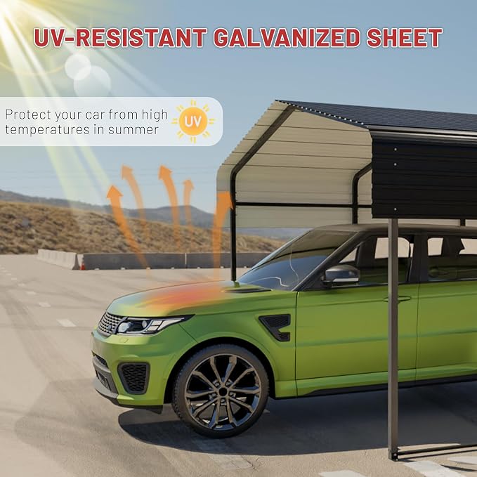 Metal Carport 10 x 15 FT with Heavy Duty Frame & Galvanized Steel Roof - Image 6