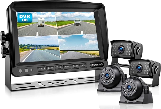 Fookoo HD 1080P 7" Wired Backup Camera System, 7-inch Quad Split Screen Monitor by FOOKOO