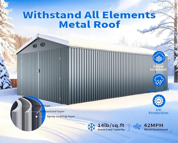 20 x 13 FT Outdoor Storage Shed, Large Metal Garden Tool Shed - Image 8