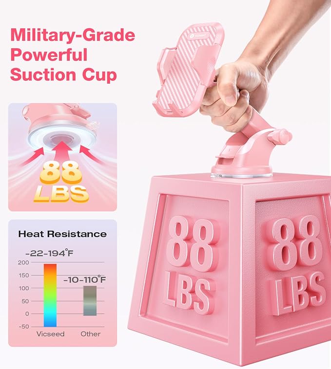 VICSEED Pink Phone Holder for Your Car Dashboard Windshield Air Vent Car Phone - Image 2