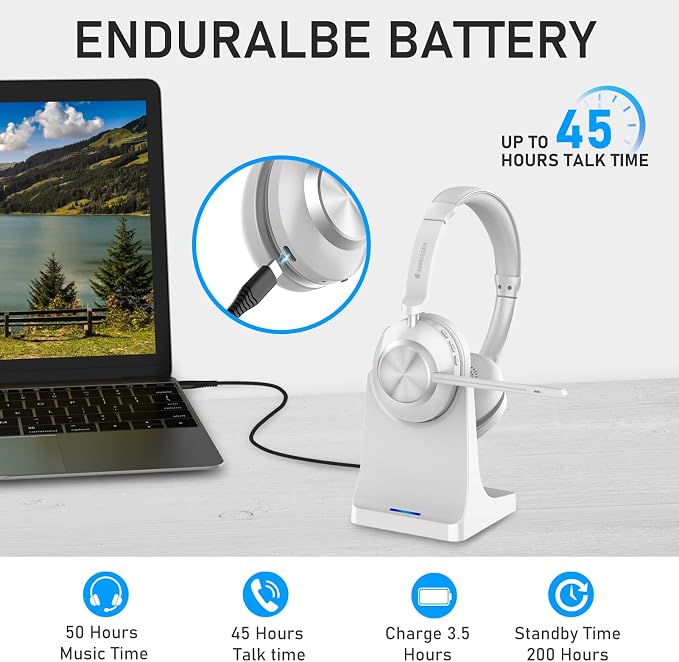Wireless Headset with Mic for Work, Wireless Headset with USB Dongle & Charging - Image 3
