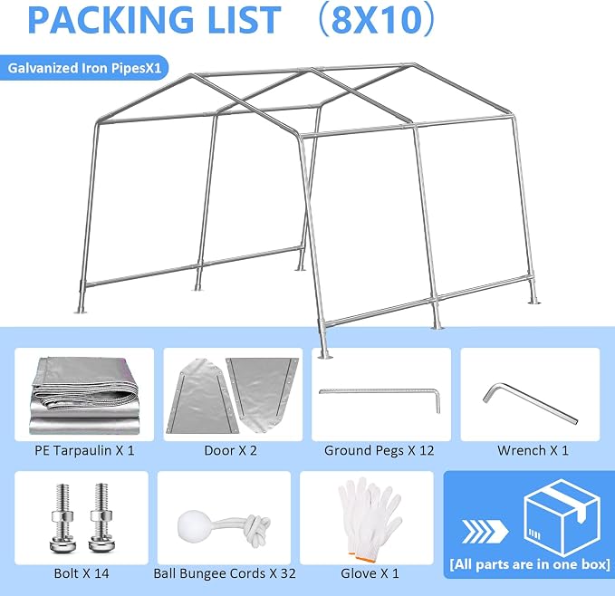 8x10 ft Carport Heavy Duty Tent - Image 7