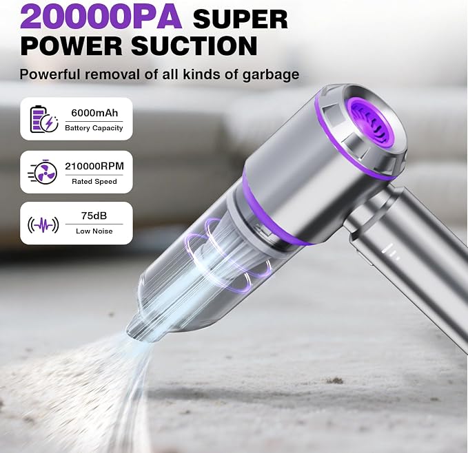Mini Car Vacuum Cleaner, 20000PA 4-in-1 Cordless Handheld Vacuum Cleaner - Image 2