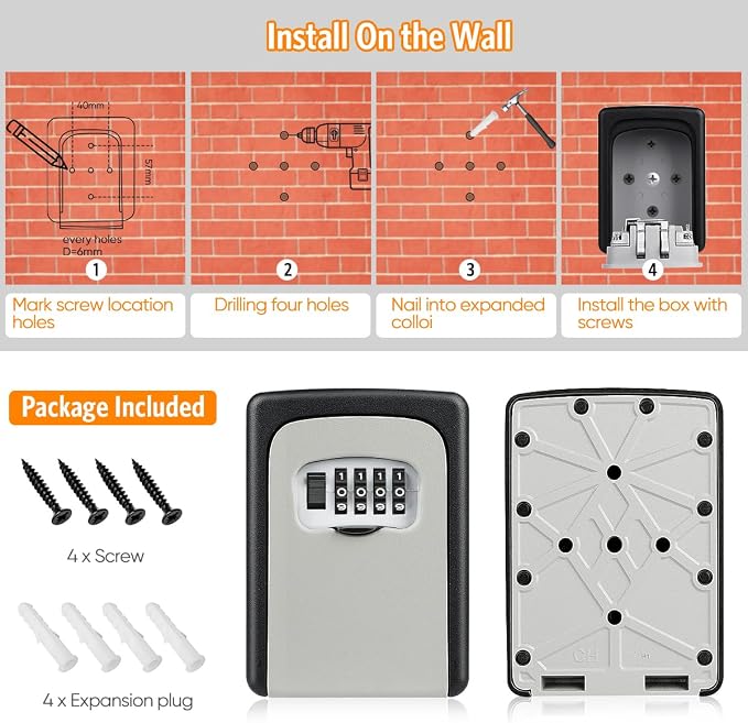 Key Lock Box Wall Mounted, Fayleeko 4 Digit Combination Lockbox - Image 7