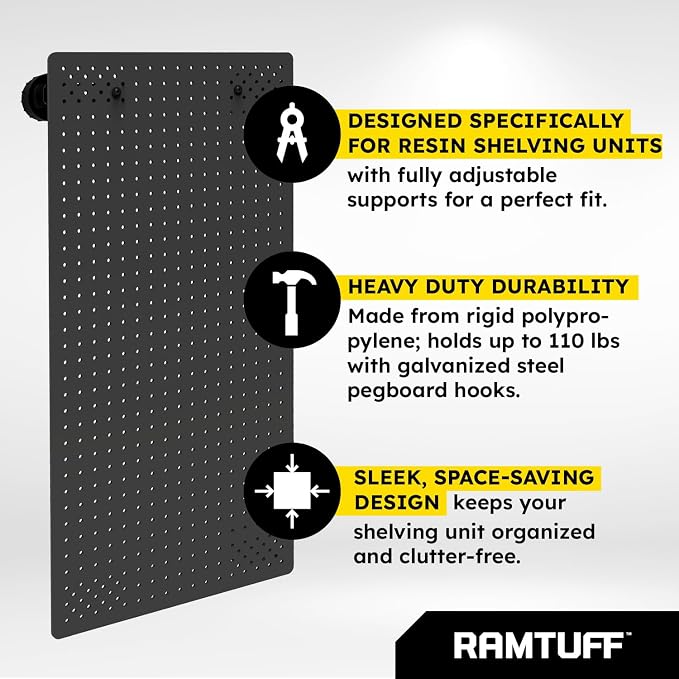 Ramtuff Universal PegBoard Kit for Plastic Shelving- Garage Storage Organizer - Image 5