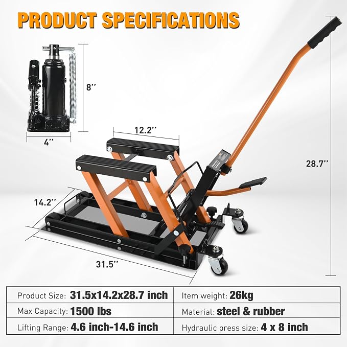 Nilight Motorcycle Lift Jack 1500 LBS Hydraulic Lifts ATV Scissor Jacks - Image 7