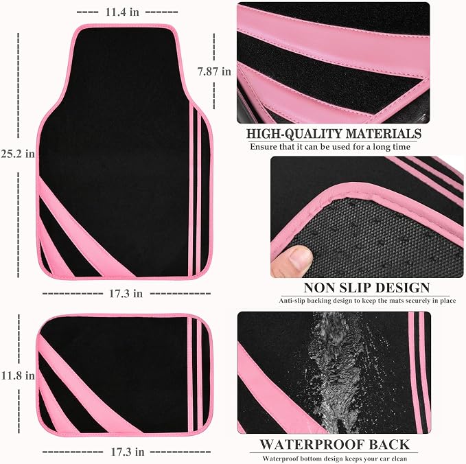 CAR PASS Pink Edge Faux Leather Car Floor Mats Universal Car Carpet Mats - Image 2