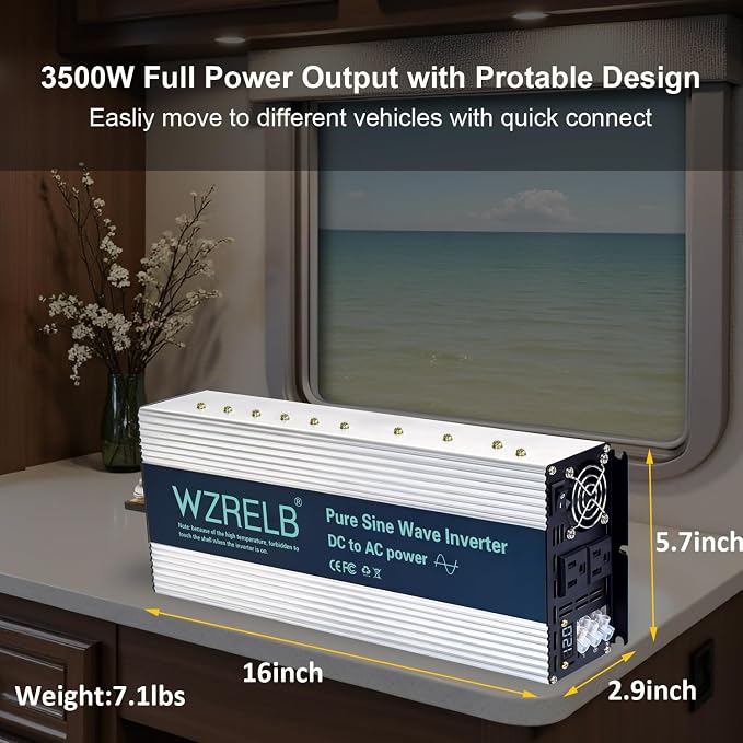 WZRELB 4000W Pure Sine Wave Inverter, Car Power Inverter 36V DC to 110V 120V AC - Image 7