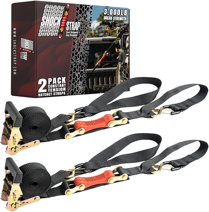 Ratchet Strap, 7’ x 1.5" Shock Absorbing Heavy Duty Tie Downs by SHOCKSTRAP