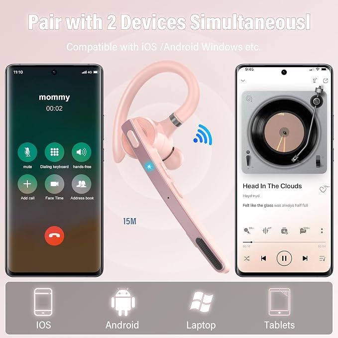 Bluetooth Headset, Wireless Bluetooth 5.3 Earpiece, 90Hrs Hands Free Headset - Image 5