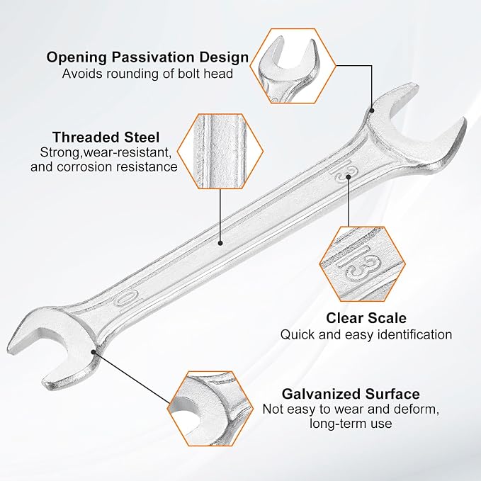 HARFINGTON 5pcs Double Open End Wrench 10mm x 13mm Metric 15 Degree Offset - Image 4