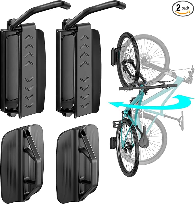 Bike Rack Garage, Bike Wall Mount Heavy Duty, Holds 77 Lbs, Swivel Bike Hangers by Pegzone
