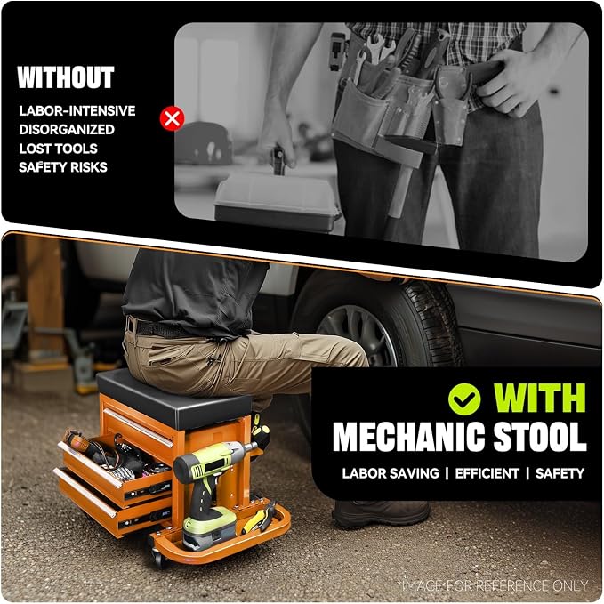 Auto Dynasty 3-Drawer Mechanic Rolling Seat, 350 LBS Capacity Roller Garage - Image 6