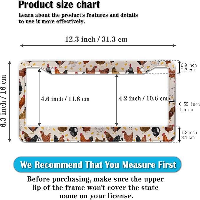 License Plate Covers for Women Multicolor License Plate Frames for Men Chicken - Image 2