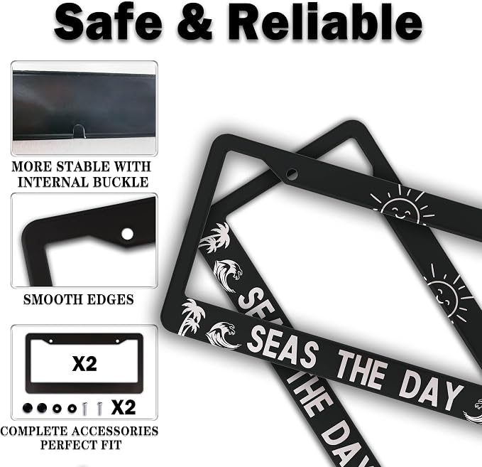 License Plate Frames for Men Black and White License Plate Cover for Women Seas - Image 4