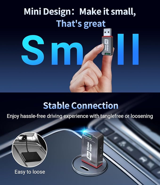 Wireless Carplay Adapter, 2025 Upgrade Mini USB Design - Image 2