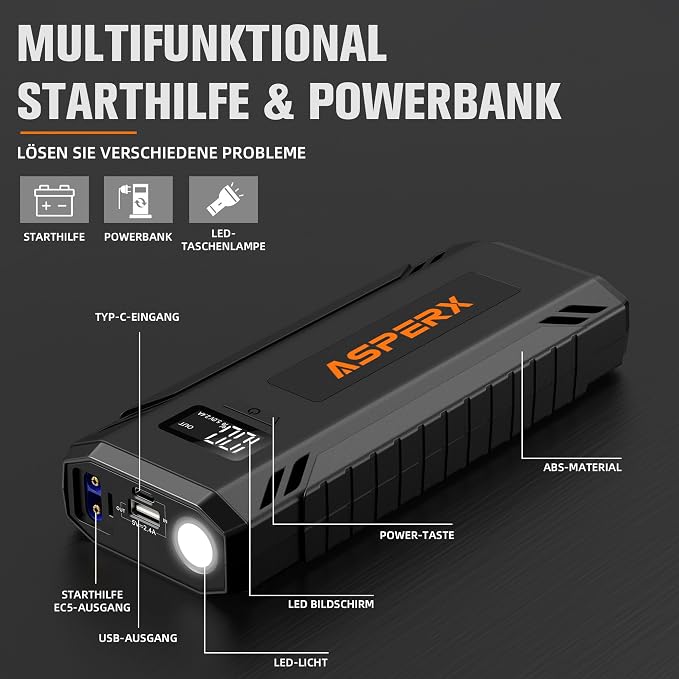 AsperX Car Jump Starter, 4000A Peak Battery Starter - Image 5