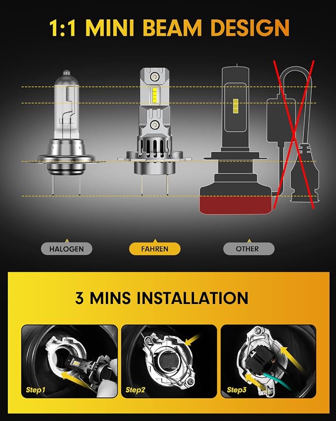 FAHREN Upgraded H7 Bulbs, 60000LM 1000% Ultra Bright 6500K White Light - Image 7