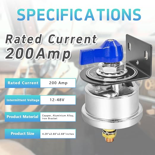 High Current Battery Disconnect Switch 200A, 12-48V Battery Power Cut Off - Image 3