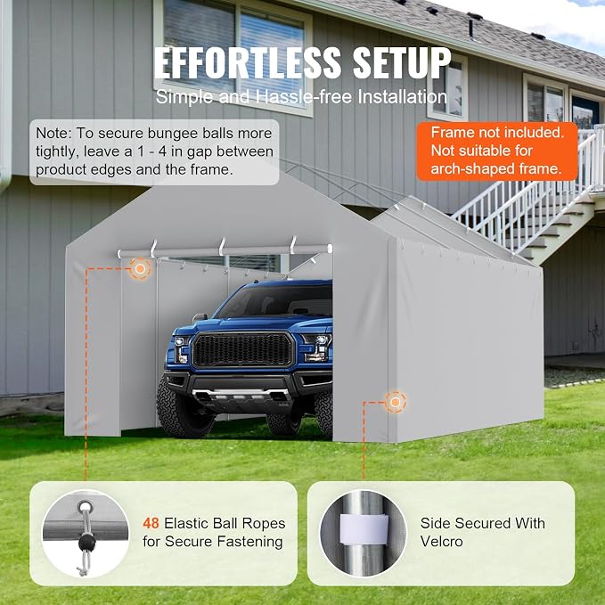 VEVOR Carport Replacement Canopy Cover Side Wall 12 x 20 ft, Garage Tent - Image 5